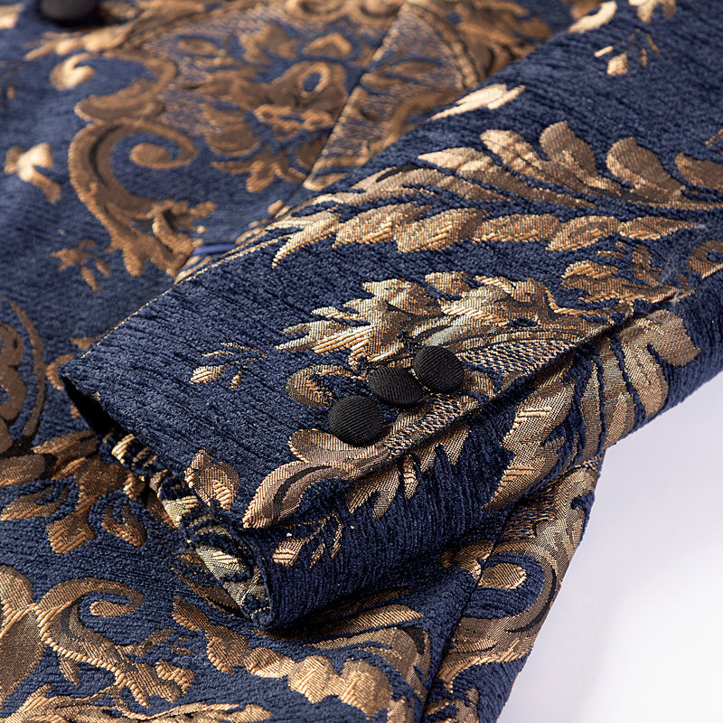 Men's Gold Damask Jacquard Royal Blue Tuxedo