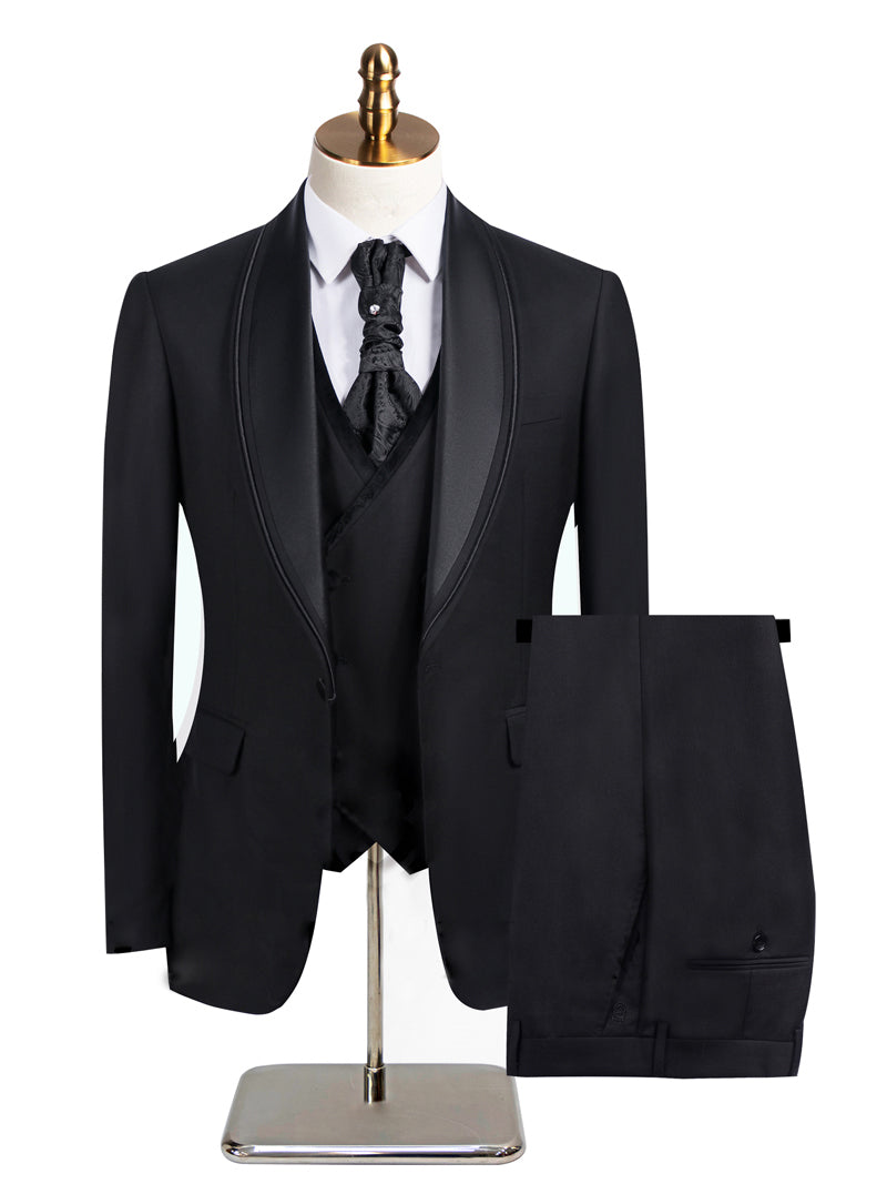 Men's 3-Piece Shawl Lapel All black Tuxedo