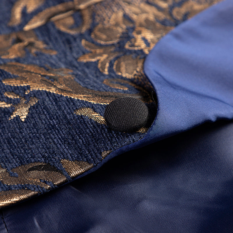 Men's Gold Damask Jacquard Royal Blue Tuxedo