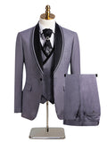 Men's 3-Piece One-Button Black Lapel Gray Tuxedo