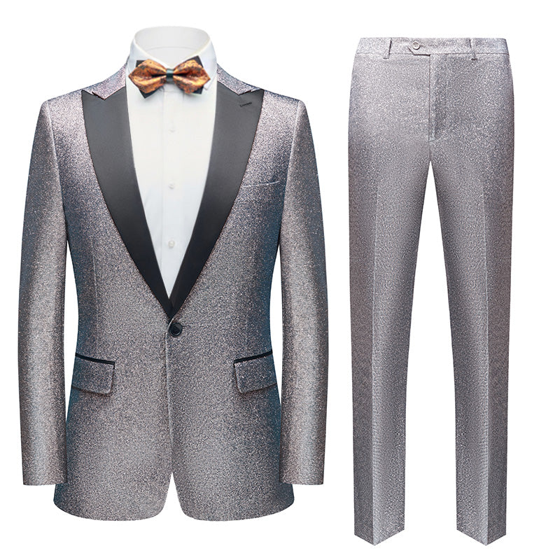 Men's 2-Piece One Button Sparkling Silver Tuxedo