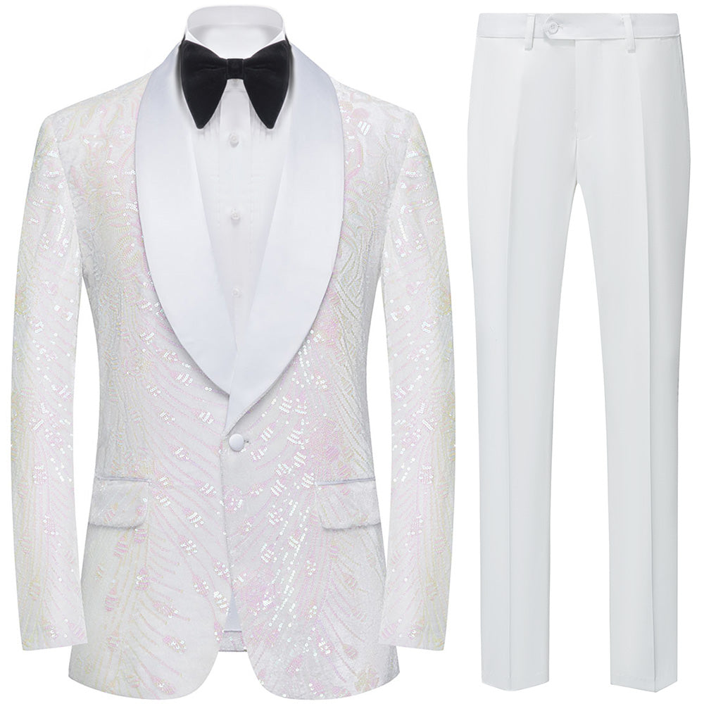 Men's Sequin White Jacket Pink Falling Stars