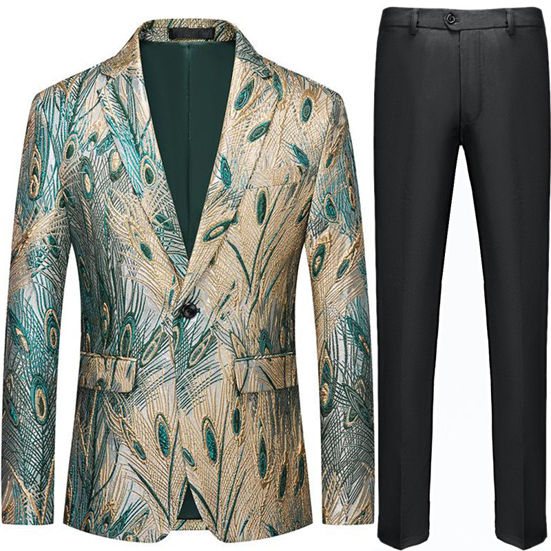 Men's Peacock Plume Jacquard Champaigne Tuxedo Jacket
