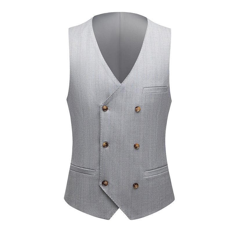 Men's 3-Piece Two Button Groom's Pinstripe Light Gray Suit