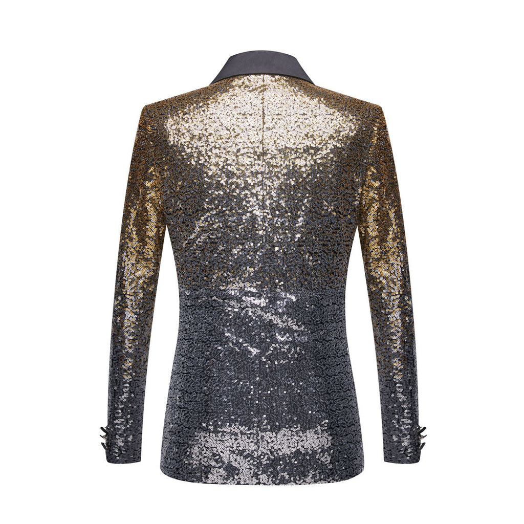 Men's Shimmering Gradient Sequin Tuxedo Jacket Gold Silver