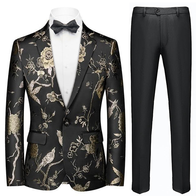 Men's 2-Piece Golden Birdsong Forest Embroidery Suit