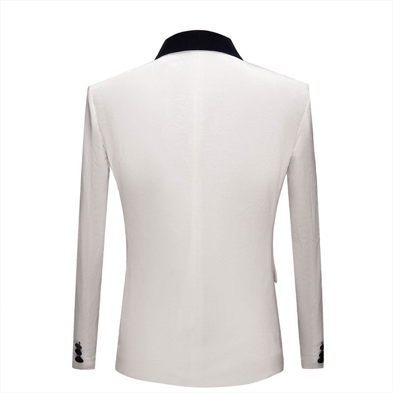 Men's Classic Velvet Closure Collar White Tuxedo