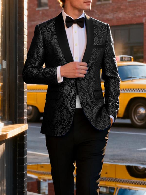 Men's Floral Print Button Front Suit Set, Long Sleeve Blazer & Pants Two-Piece Set for Formal Party Wedding Guest, Fashion Men's Clothing for All Seasons