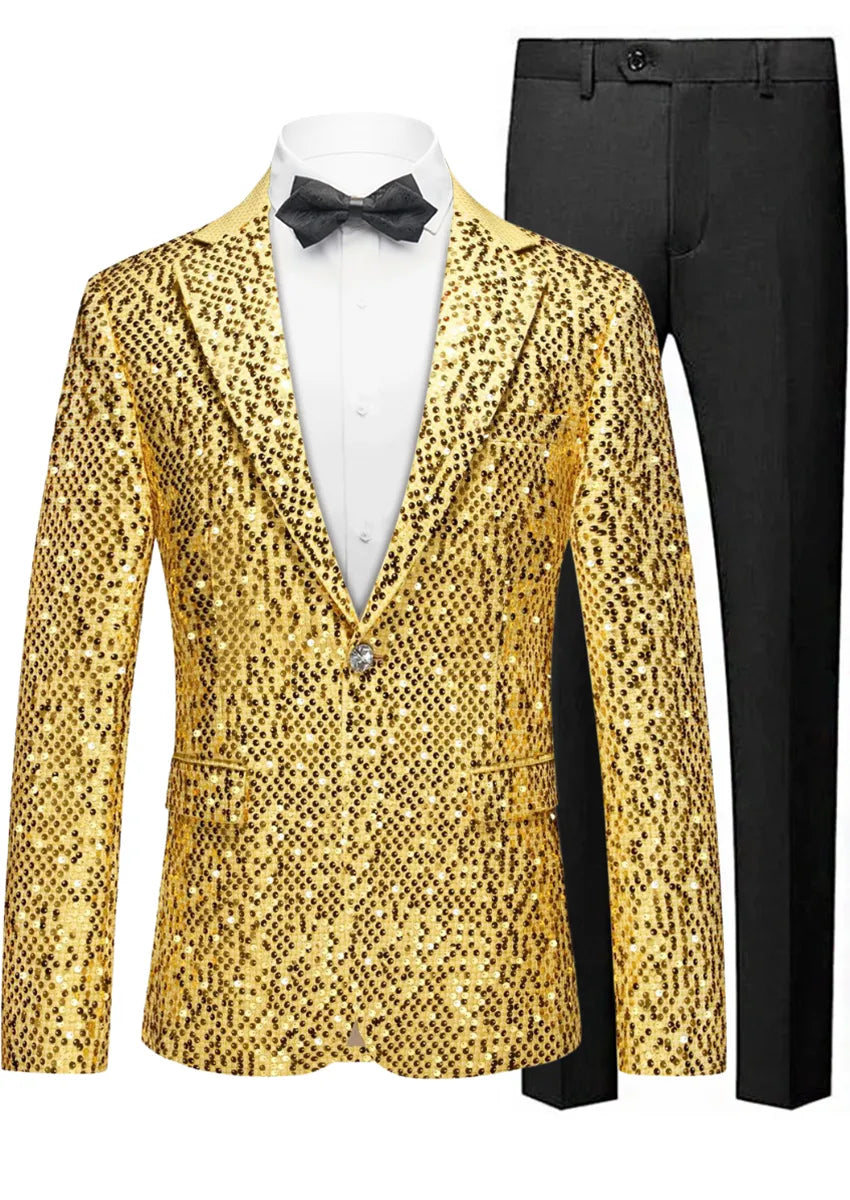 Men's All-over Metallic Gold Sequin Suit Jacket
