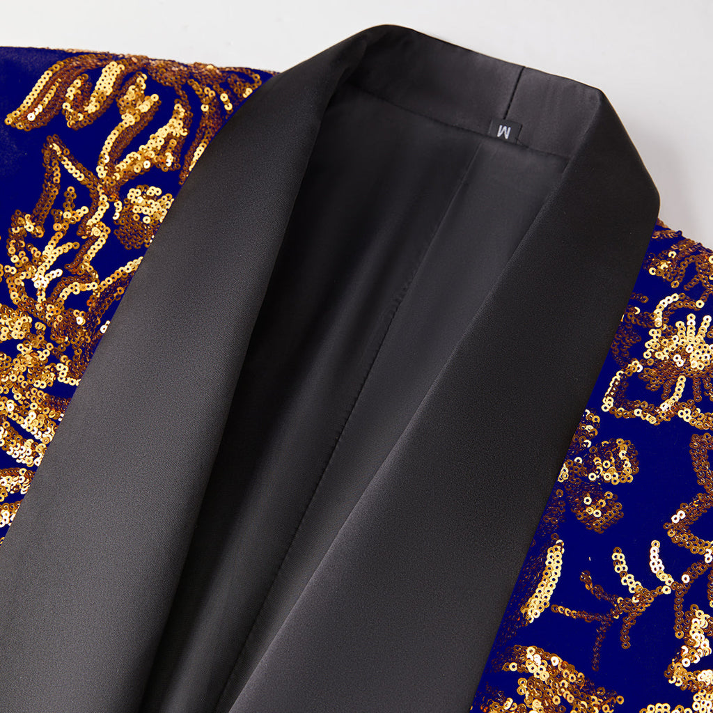 Men's Sequin Blue Jacket Golden Falling Stars