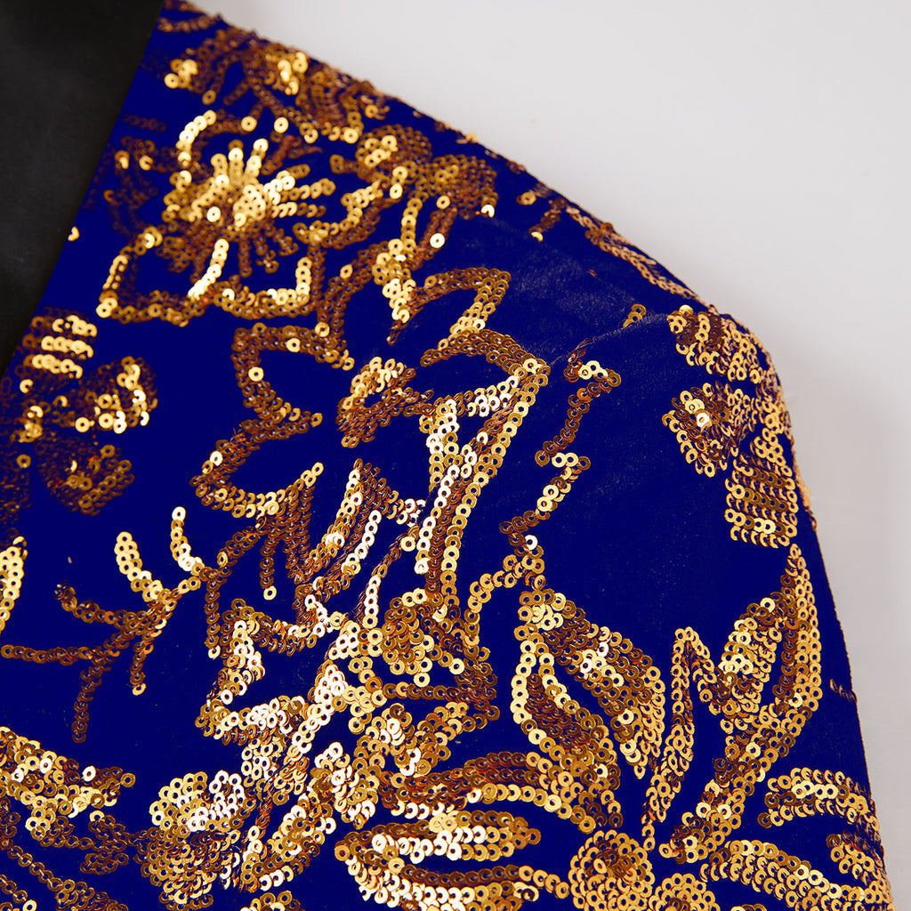 Men's Sequin Blue Jacket Golden Falling Stars