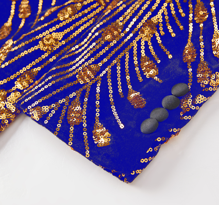 Men's Sequin Blue Jacket Golden Falling Stars