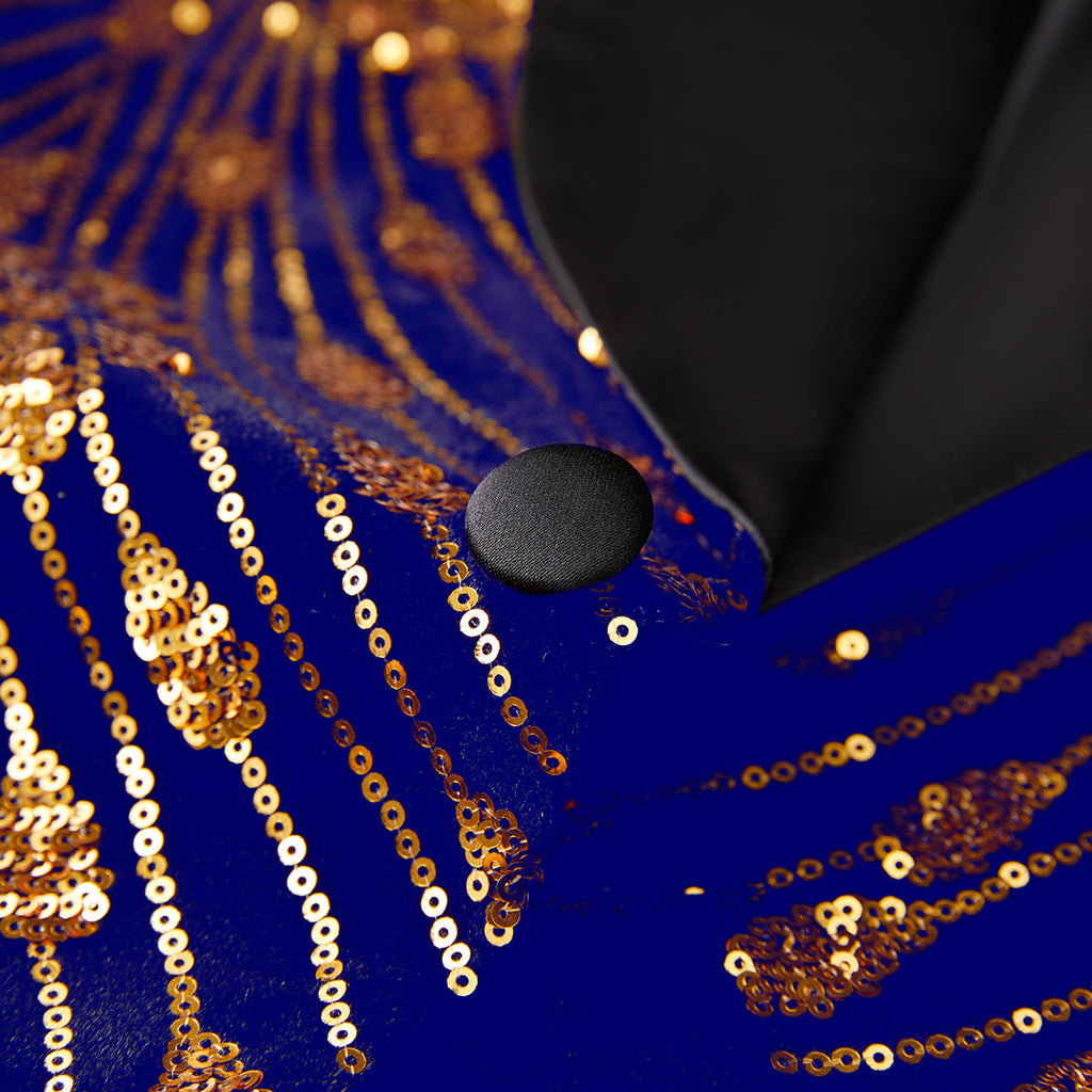Men's Sequin Blue Jacket Golden Falling Stars