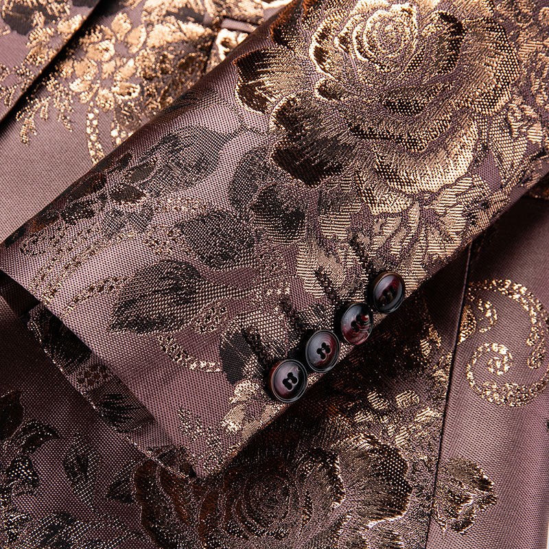 Men's Notched Lapel One Button Jacquard Brown Tuxedo