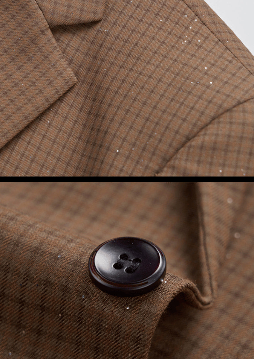 Men's 2-Piece Slim Fit Plaid Sequin Brown Suit