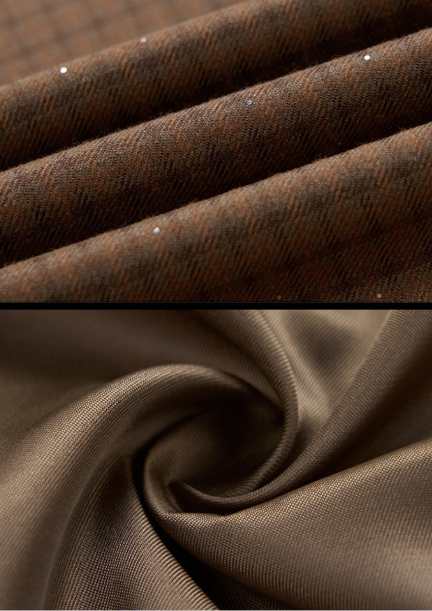 Men's 2-Piece Slim Fit Plaid Sequin Brown Suit