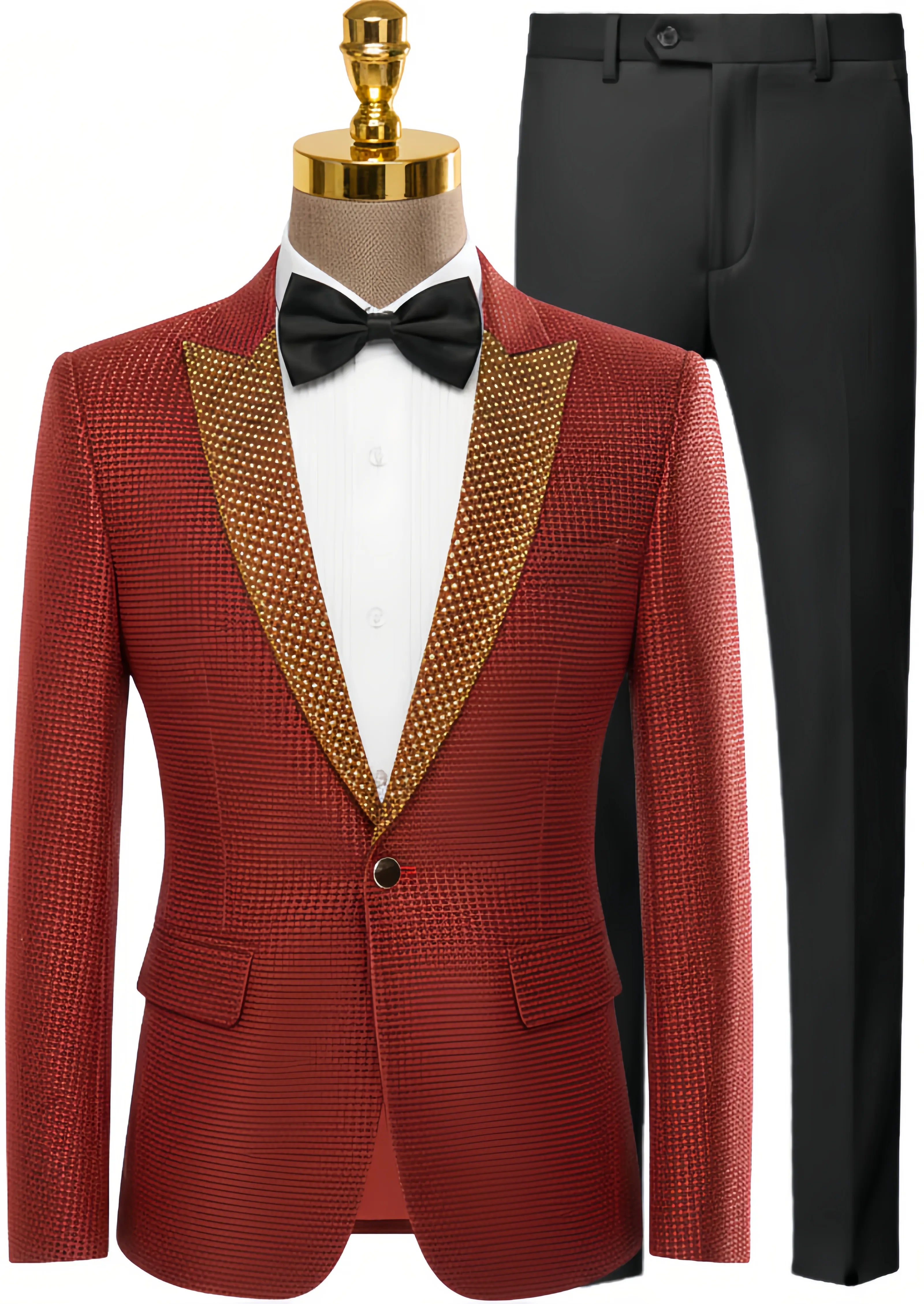 Men’s One-Button Slim Fit Red Sequin Jacket