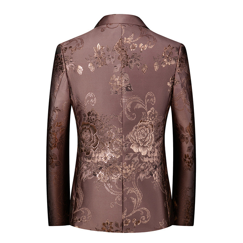 Men's Notched Lapel One Button Jacquard Brown Tuxedo