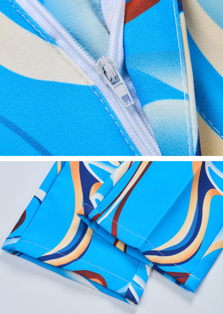 Men’s 2-Piece Baby Blue Abstract Print Suit Set