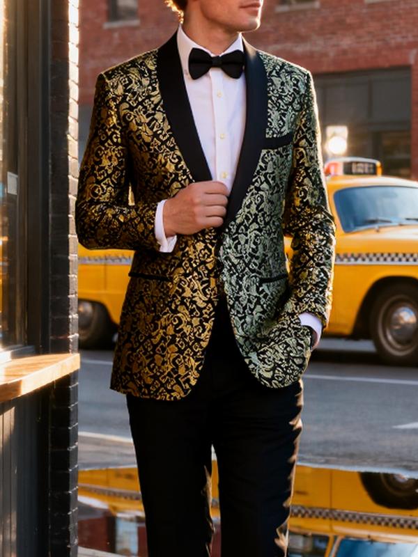 Men's Floral Print Button Front Suit Set, Long Sleeve Blazer & Pants Two-Piece Set for Formal Party Wedding Guest, Fashion Men's Clothing for All Seasons