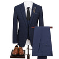 Men's 3-Piece One Button Fashionable Plaid Navy Suit