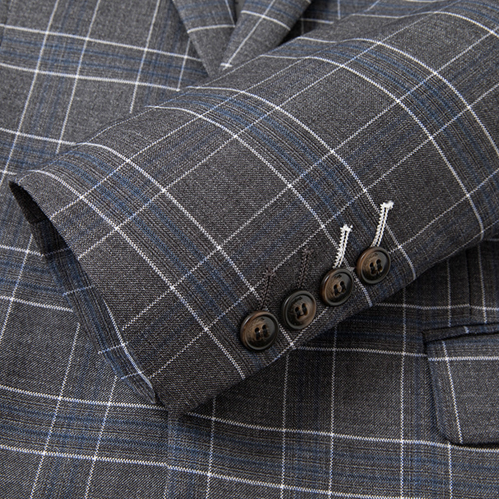 Men's 3-Piece One Button Fashionable Plaid Gray Suit