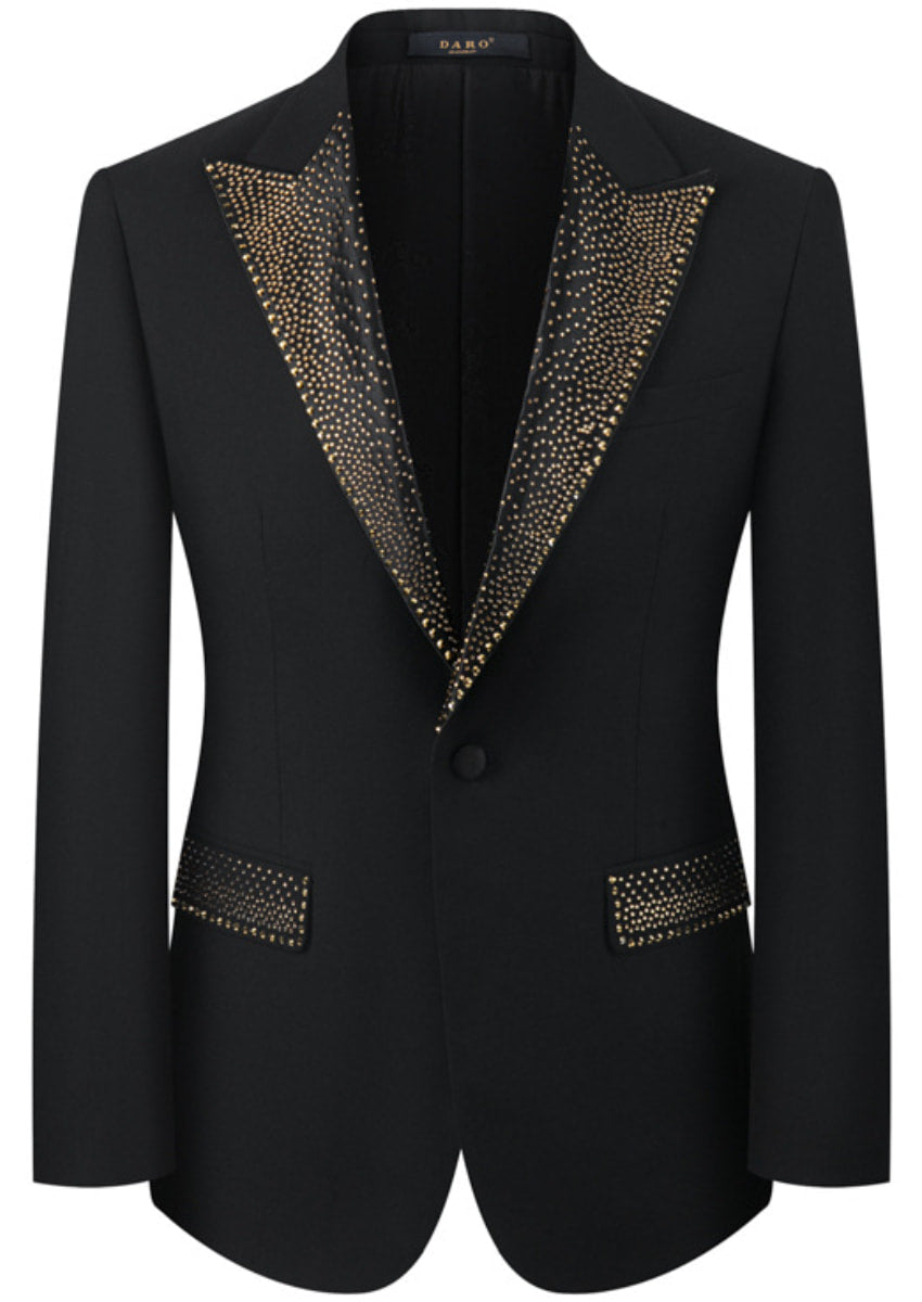 Men’s Black 3-Piece Hotfix Crystal Peak Lapel Tuxedo Set