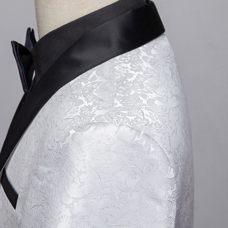 Men's 3-Piece Shawl Collar Jacquard Floral White Suit for Party Dinner