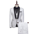 Men's 3-Piece Shawl Collar Jacquard Floral White Suit for Party Dinner