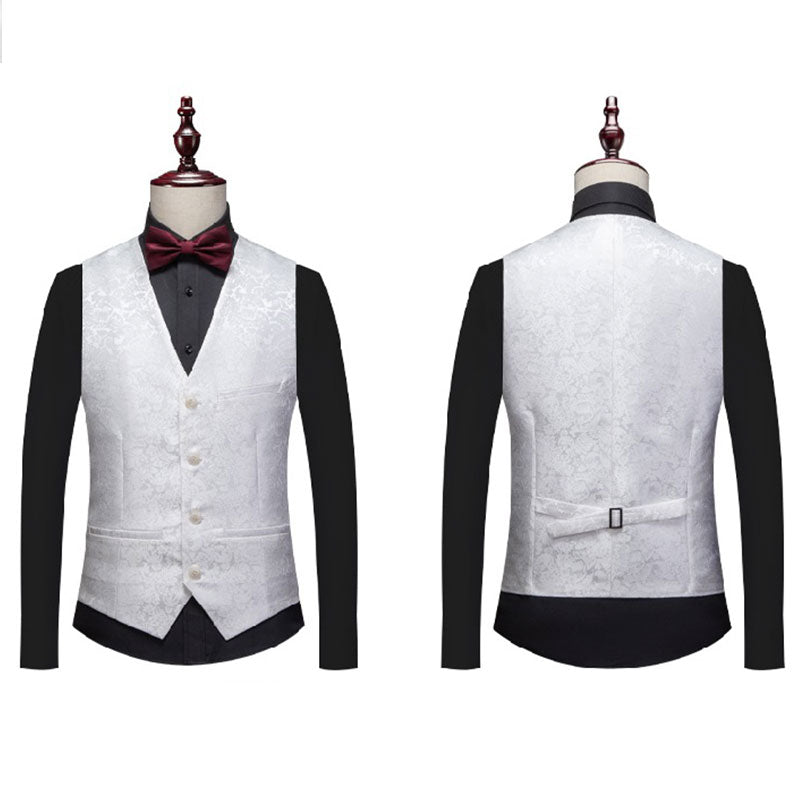 Men's 3-Piece Shawl Collar Jacquard Floral White Suit for Party Dinner