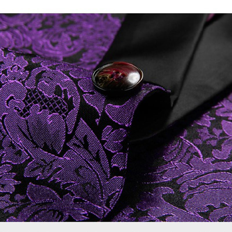 Mens 2-Piece Shawl Lapel Jacuard Dark Purple Tuxedo