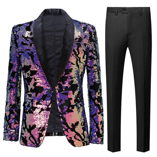 Men's Reversible Gradient Full Sequin Velvet Purple Tuxedo for Prom