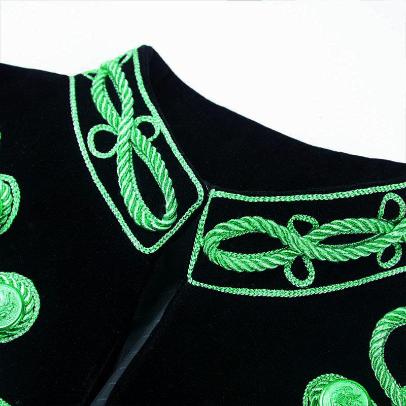 Men's Green Aigillette Decorated Mandarin Collar Black Jacket