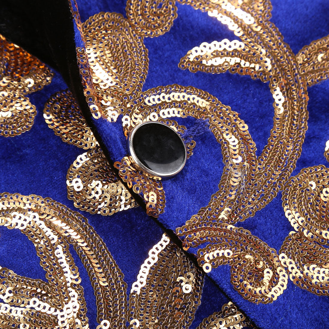 Men's Royal Vintage Gold Floral Sequin Blue Tuxedo Jacket