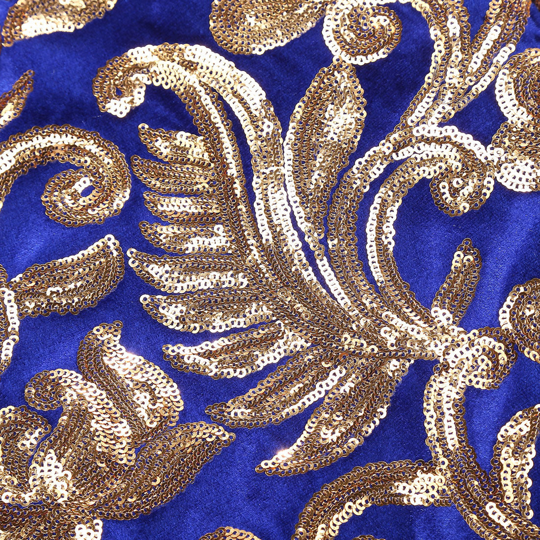 Men's Royal Vintage Gold Floral Sequin Blue Tuxedo Jacket