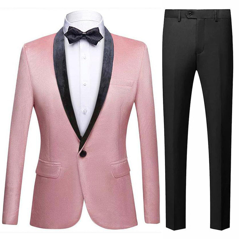 Men's Classic Velvet Closure Collar Pink Tuxedo