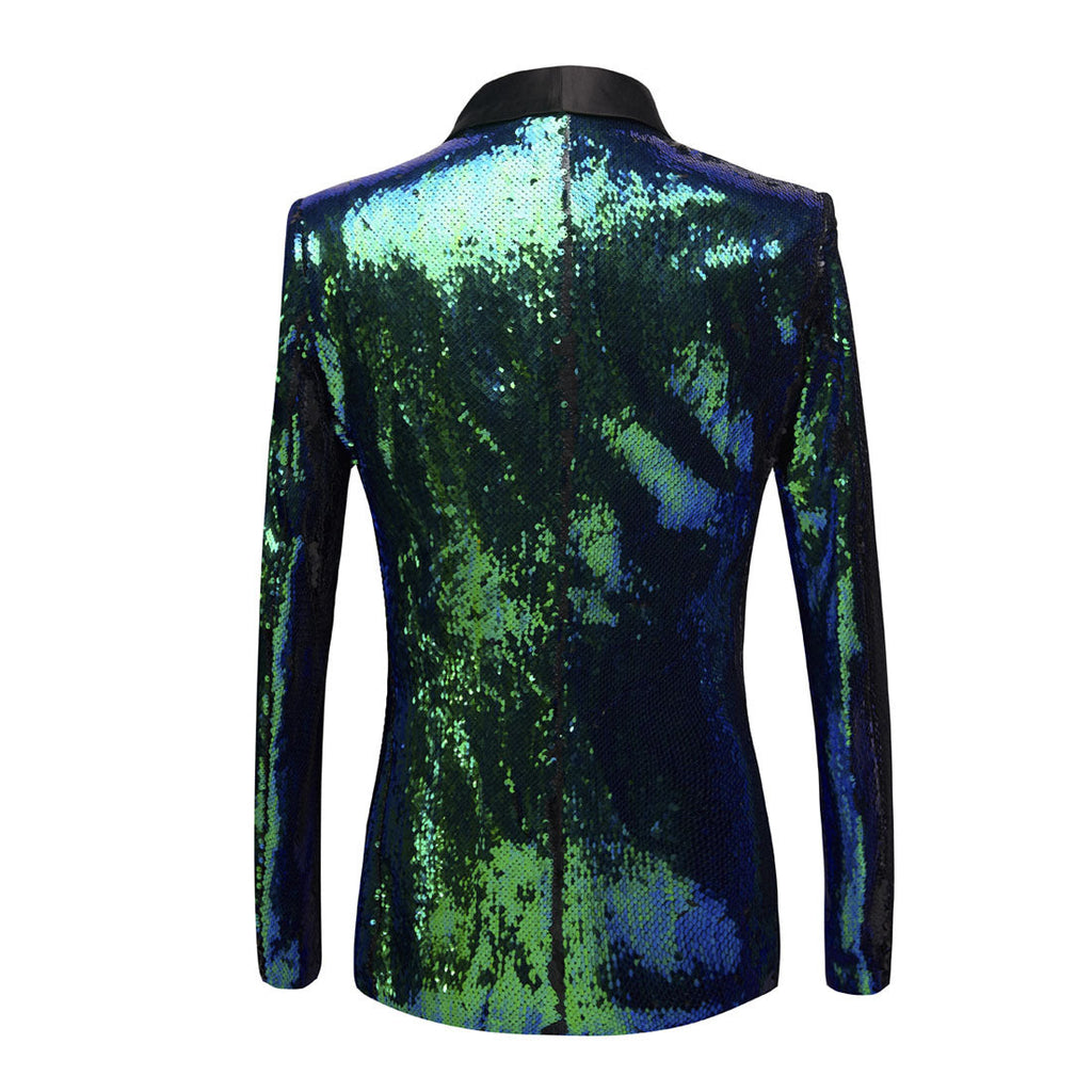 Men's Shawl Lapel Gradient Sequin Teal Green Tuxedo
