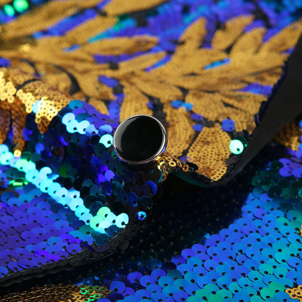 Men's Full Sequin Teal Green Tuxedo with Gold Olive Leaf Patterns