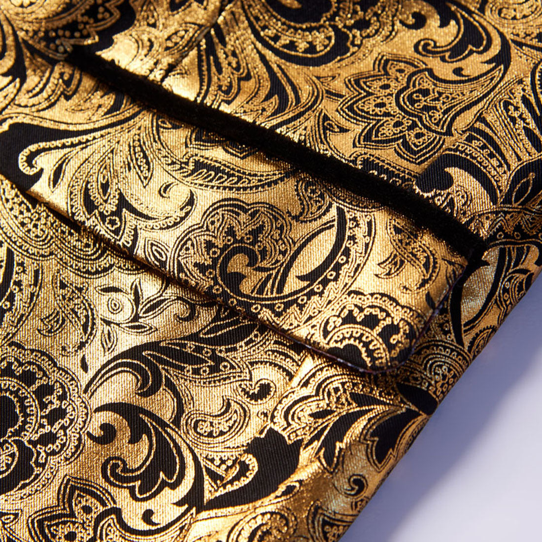 Men's Black Gold Paisley Suit with Velvet Shawl Lapel
