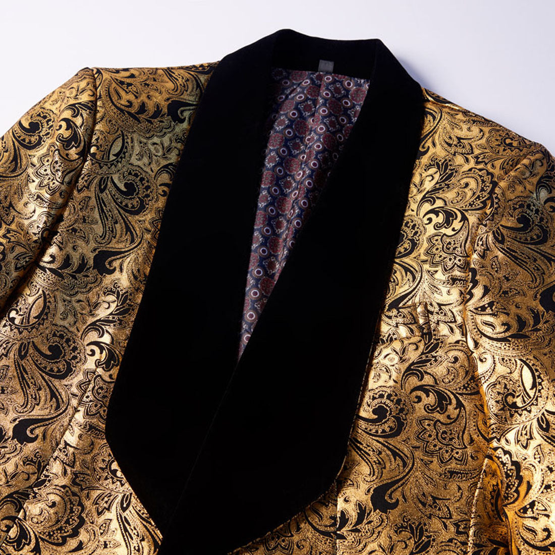 Men's Black Gold Paisley Suit with Velvet Shawl Lapel