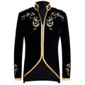 Men's Damask Embroidery Court Madarin Collar Black Jacket with Zipper
