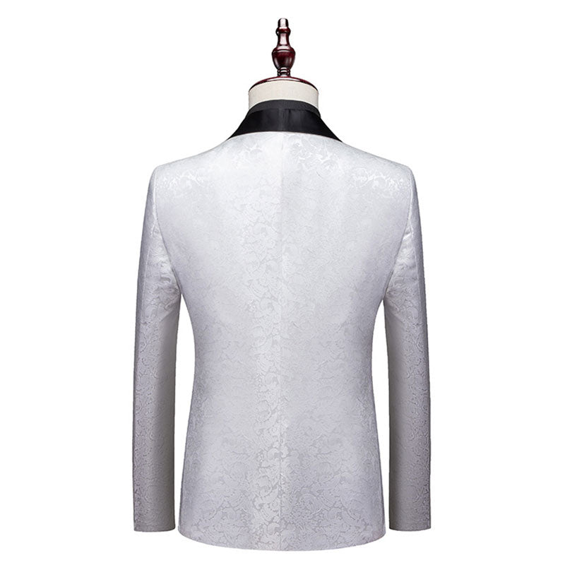Men's 3-Piece Shawl Collar Jacquard Floral White Suit for Party Dinner