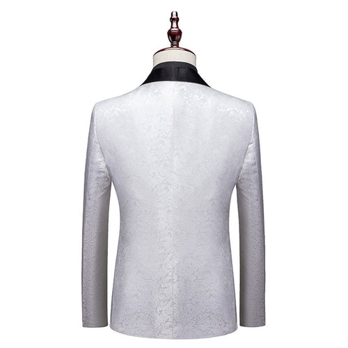 Men's 3-Piece Shawl Collar Jacquard Floral White Suit for Party Dinner