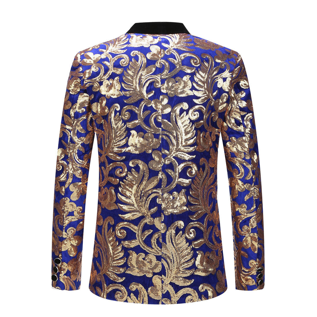 Men's Royal Vintage Gold Floral Sequin Blue Tuxedo Jacket