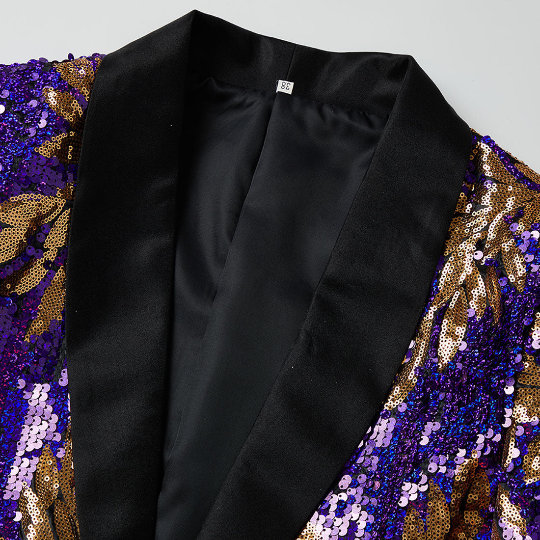 Men's Full Sequin Purple Tuxedo with Gold Olive Leaf Patterns