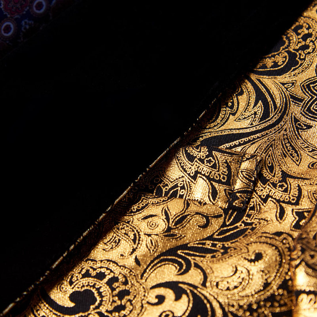 Men's Black Gold Paisley Suit with Velvet Shawl Lapel