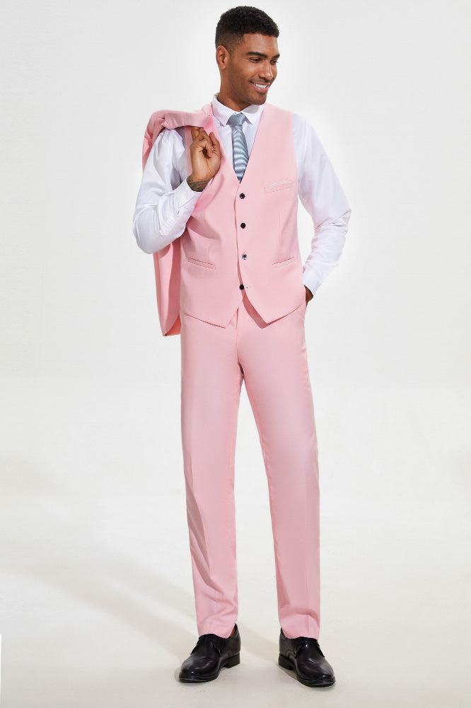 Men's 3-Piece Paisley Stylish Pink Suit for Men