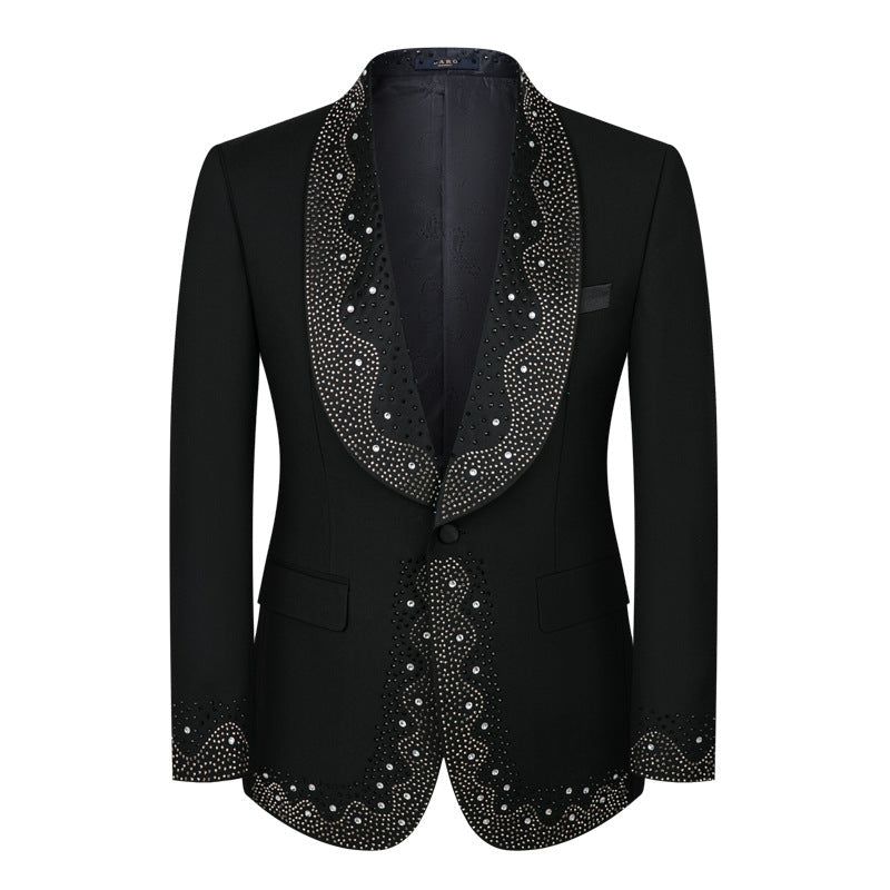 Men's 3-Piece Rhinestone Embellishments Wedding Black Tuxedo