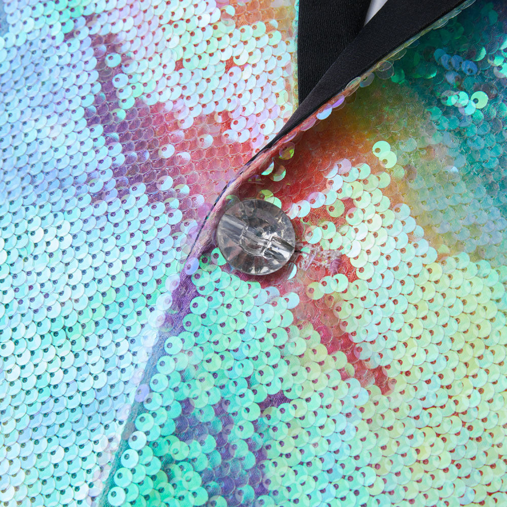 Men's Shawl Lapel Sequin Rainbow Tuxedo Jacket