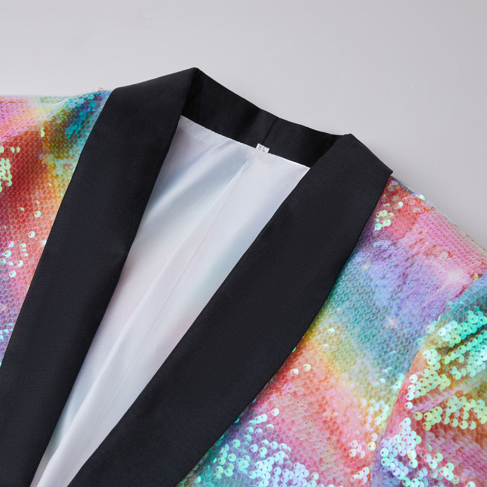 Men's Shawl Lapel Sequin Rainbow Tuxedo Jacket